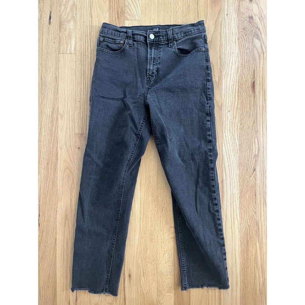 Gap Washed Black Cheeky Straight Raw Hem Denim Womens Size 28